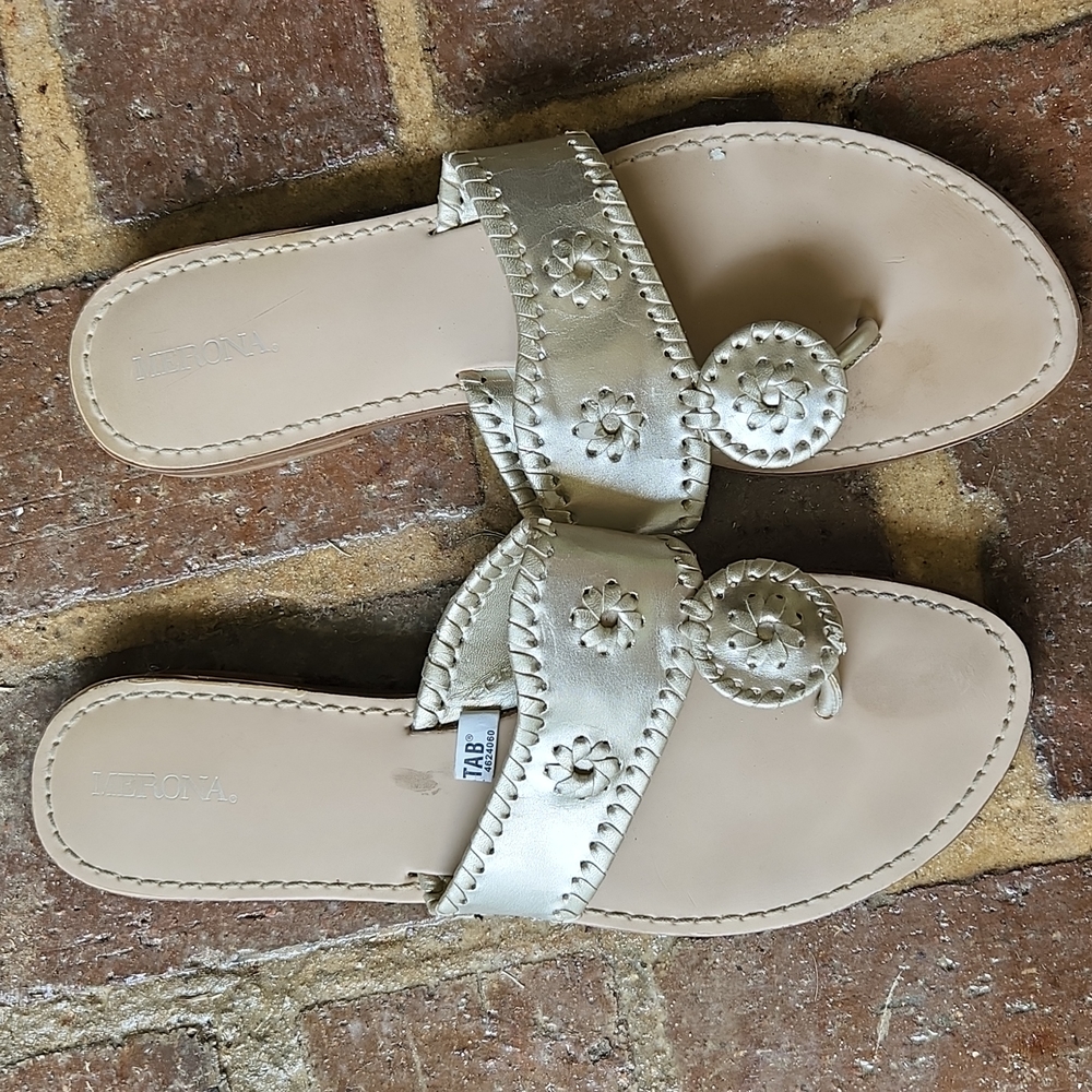 MERONA GOLD TONE LADIES SANDAL BACKLESS SIZE 10
